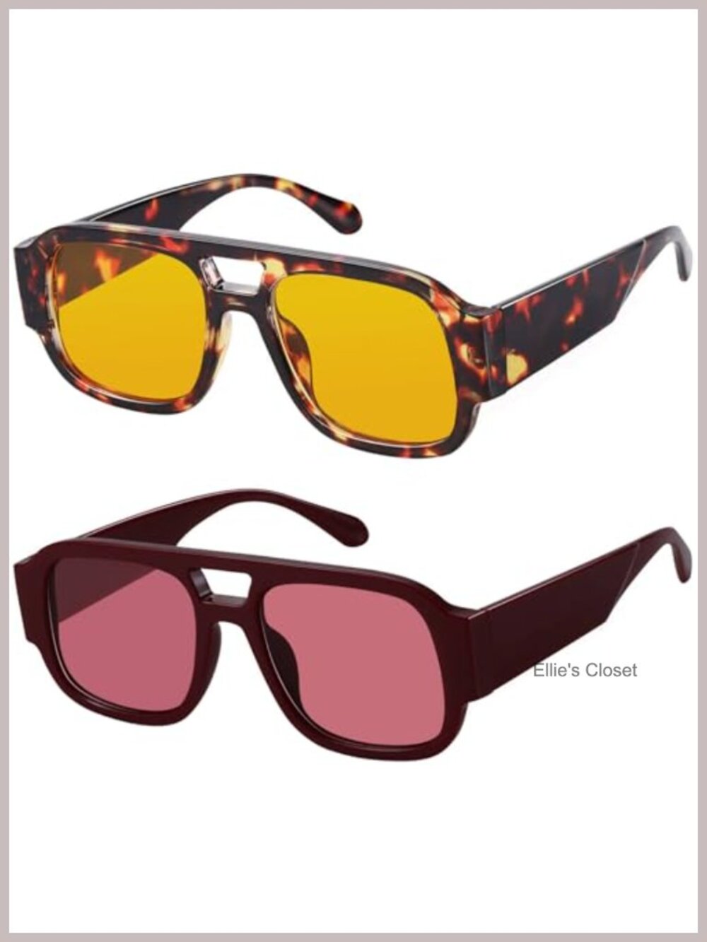 Oversized Square Aviator Sunglasses UV400 Full-Frame Retro Double Bridge
